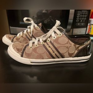 Brown coach logo sneakers